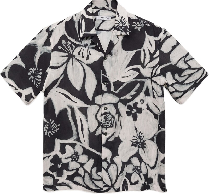 MANGO MAN Koszula 'Pavone' jasnoszary / czarny