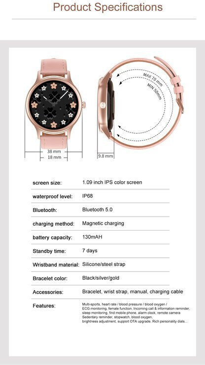 SMARTWATCH DAMSKI PACIFIC 18-2 - BRANSOLETA + PASEK: Rosegold / Biały (sy015b)