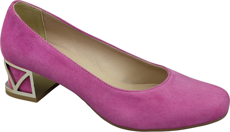 Wygodne Obuwie Damskie Czółenka Fuksja z Ozdobnym Obcasem Skóra naturalna Zamszowej 219 Z ElitaBut