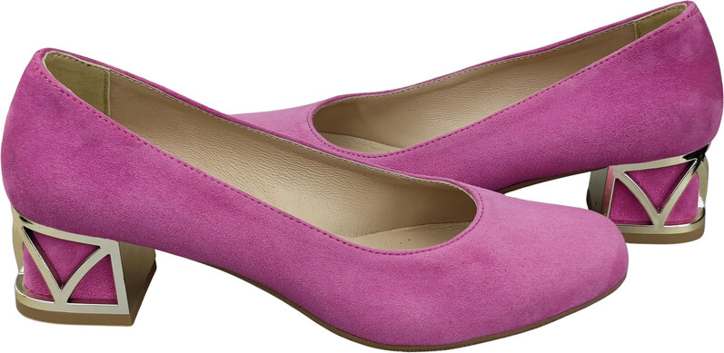 Wygodne Obuwie Damskie Czółenka Fuksja z Ozdobnym Obcasem Skóra naturalna Zamszowej 219 Z ElitaBut