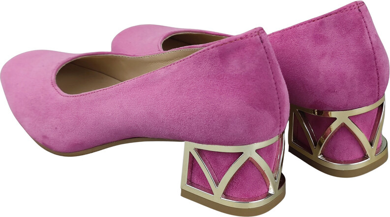 Wygodne Obuwie Damskie Czółenka Fuksja z Ozdobnym Obcasem Skóra naturalna Zamszowej 219 Z ElitaBut