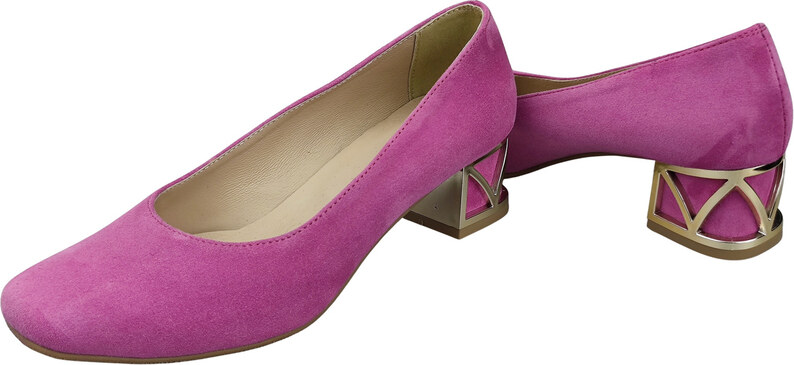 Wygodne Obuwie Damskie Czółenka Fuksja z Ozdobnym Obcasem Skóra naturalna Zamszowej 219 Z ElitaBut