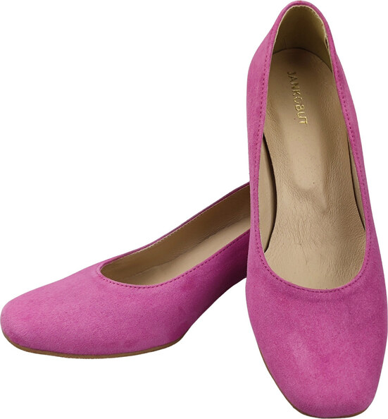 Wygodne Obuwie Damskie Czółenka Fuksja z Ozdobnym Obcasem Skóra naturalna Zamszowej 219 Z ElitaBut