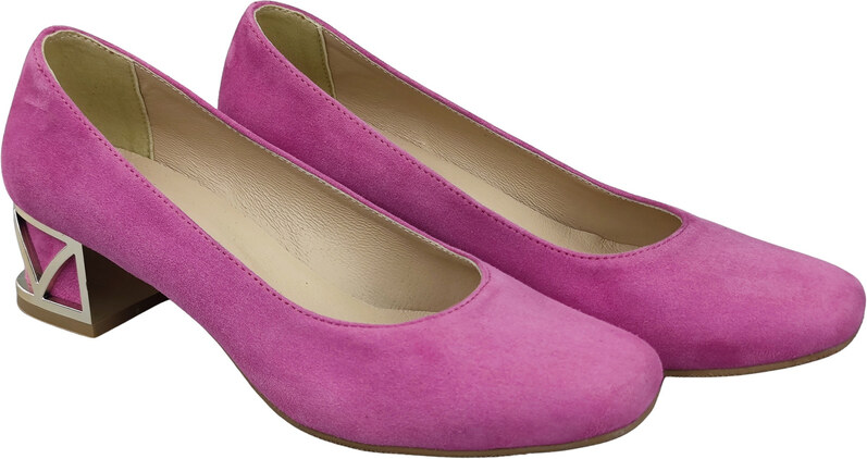 Wygodne Obuwie Damskie Czółenka Fuksja z Ozdobnym Obcasem Skóra naturalna Zamszowej 219 Z ElitaBut