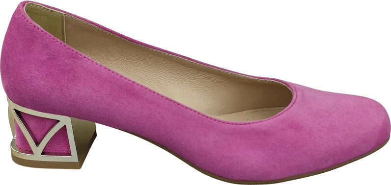 Wygodne Obuwie Damskie Czółenka Fuksja z Ozdobnym Obcasem Skóra naturalna Zamszowej 219 Z ElitaBut