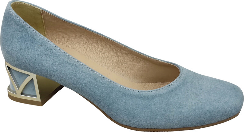 Wygodne Obuwie Damskie Czółenka Jasny Błękit z Ozdobnym Obcasem Skóra naturalna Zamszowej 219 Z ElitaBut