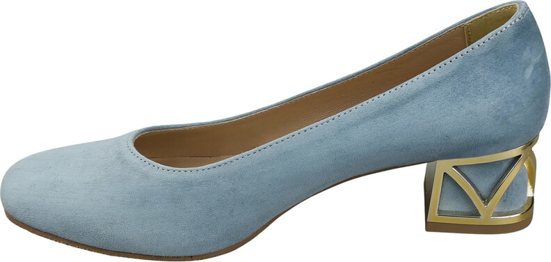 Wygodne Obuwie Damskie Czółenka Jasny Błękit z Ozdobnym Obcasem Skóra naturalna Zamszowej 219 Z ElitaBut