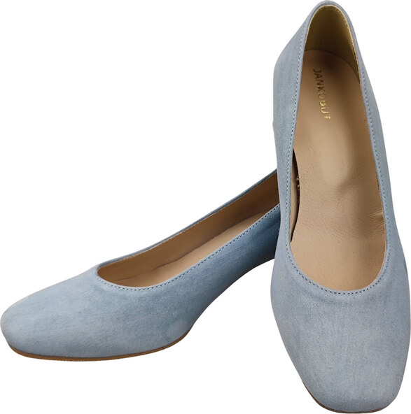 Wygodne Obuwie Damskie Czółenka Jasny Błękit z Ozdobnym Obcasem Skóra naturalna Zamszowej 219 Z ElitaBut