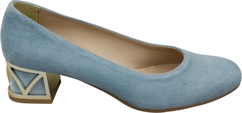 Wygodne Obuwie Damskie Czółenka Jasny Błękit z Ozdobnym Obcasem Skóra naturalna Zamszowej 219 Z ElitaBut