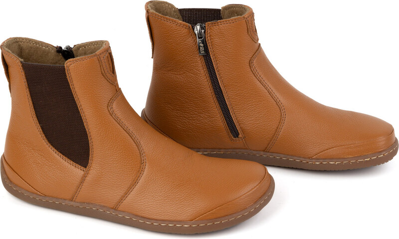 Olivier Damskie buty barefoot sztyblety z zamkiem ocieplane 1263 rude