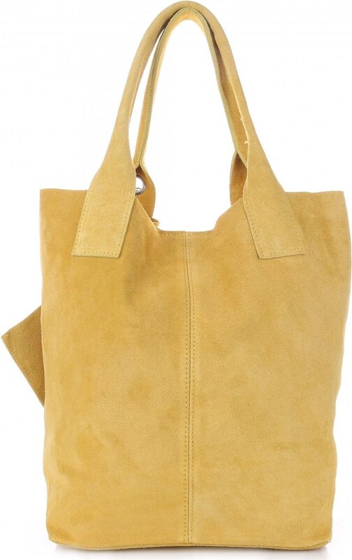 other Włoska Torebka Skórzana Shopper bag Zamsz Naturalny Żółta