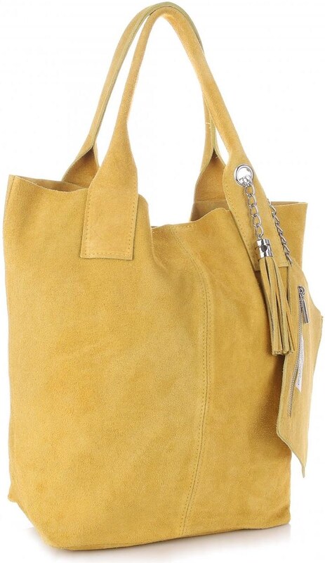 other Włoska Torebka Skórzana Shopper bag Zamsz Naturalny Żółta