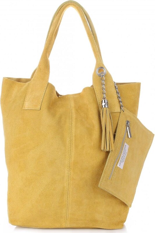 other Włoska Torebka Skórzana Shopper bag Zamsz Naturalny Żółta