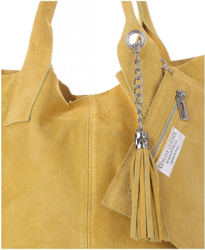 other Włoska Torebka Skórzana Shopper bag Zamsz Naturalny Żółta