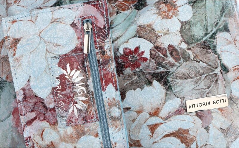 Torebka Skórzana firmy Vittoria Gotti Uniwersalny Włoski Shopper w modne wzory Kwiatów Błękitna