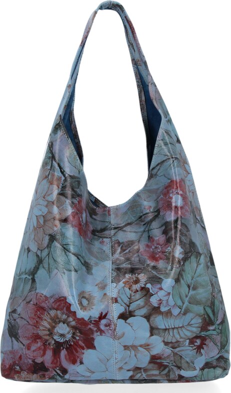 Torebka Skórzana firmy Vittoria Gotti Uniwersalny Włoski Shopper w modne wzory Kwiatów Jeans