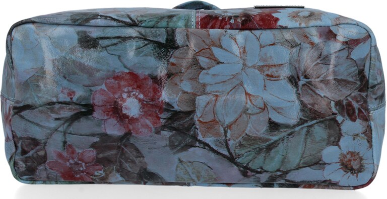 Torebka Skórzana firmy Vittoria Gotti Uniwersalny Włoski Shopper w modne wzory Kwiatów Jeans