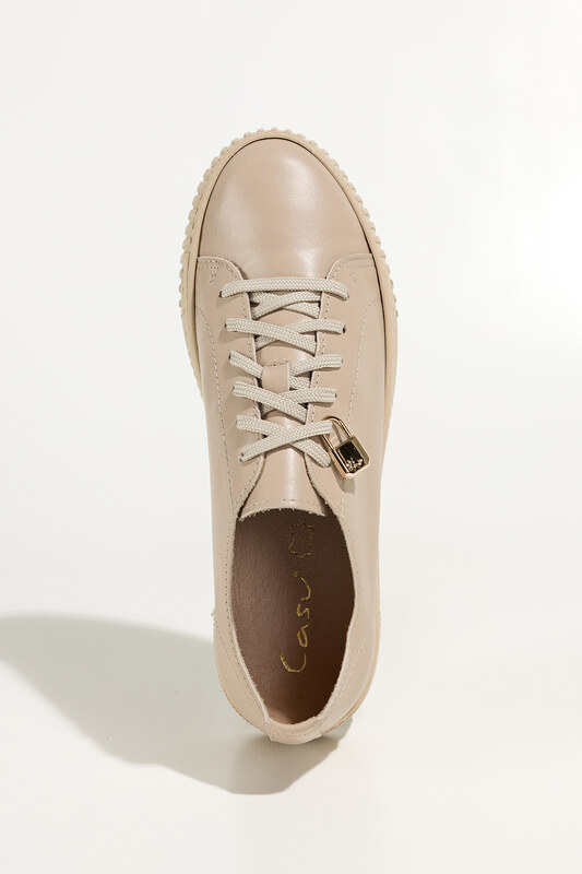 Beżowe sneakersy skórzane damskie buty sportowe na platformie z kłódką sznurowane PRODUKT POLSKI Casu 1145
