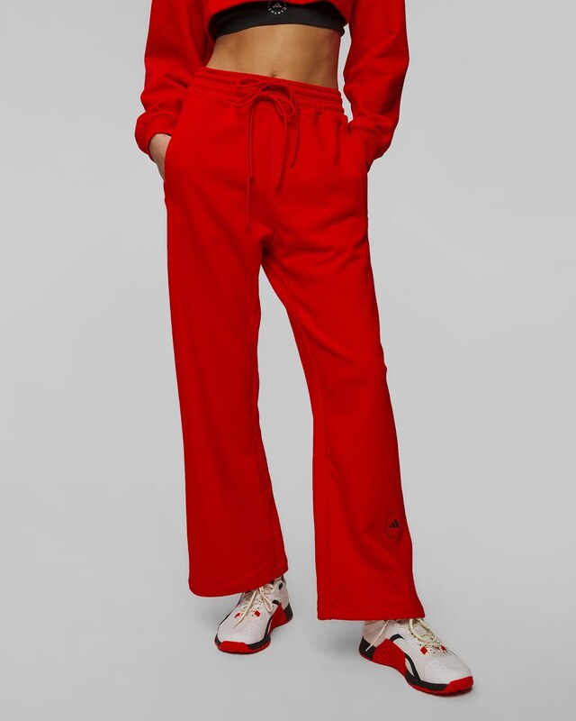 Czerwone Szerokie Spodnie Dresowe Damskie Adidas By Stella Mccartney Straight