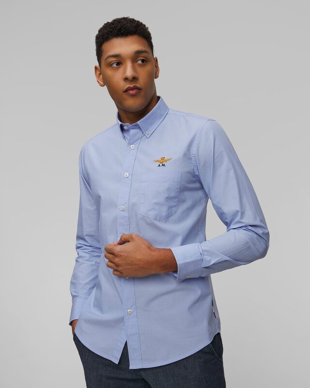 Niebieska Koszula Z Długim Rękawem Męska Aeronautica Militare