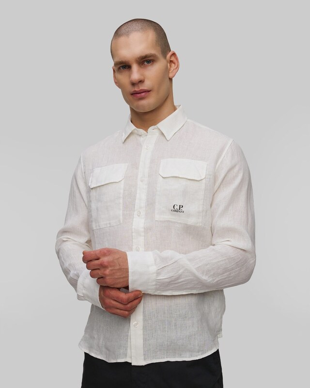 CP Company Koszula Męska C.p. Company Linen Shirt Biała