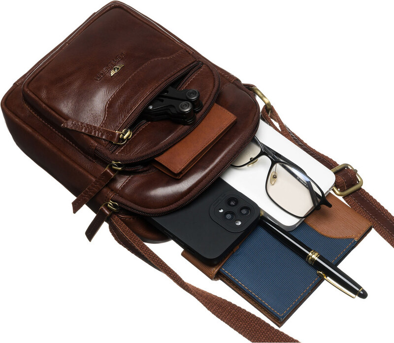 Brązowa, skórzana listonoszka męska zamykana suwakiem PTN M23-TUM Peterson