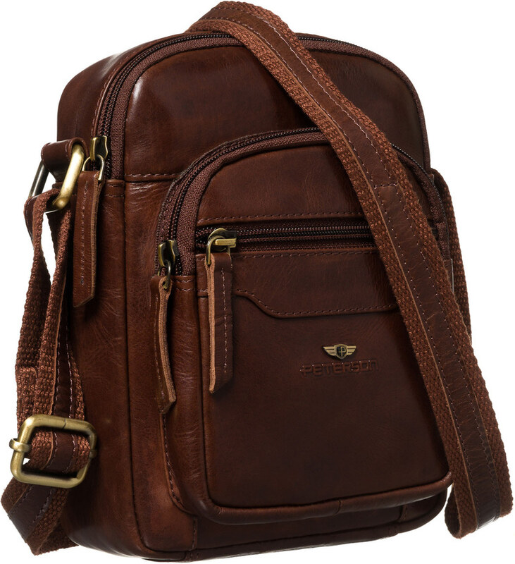 Brązowa, skórzana listonoszka męska zamykana suwakiem PTN M23-TUM Peterson