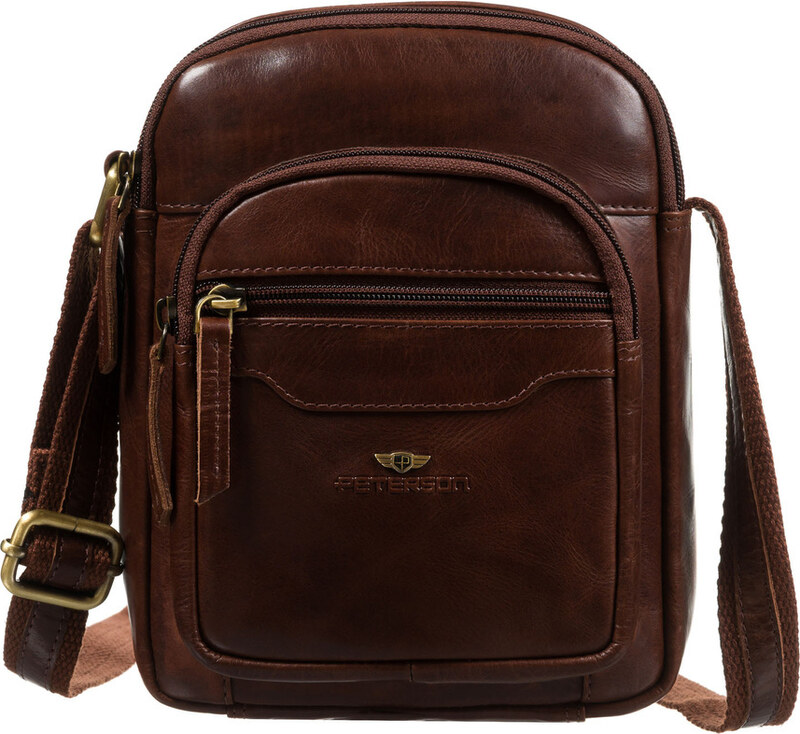 Brązowa, skórzana listonoszka męska zamykana suwakiem PTN M23-TUM Peterson