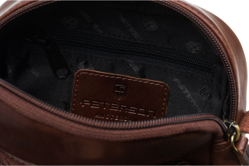 Brązowa, skórzana listonoszka męska zamykana suwakiem PTN M23-TUM Peterson