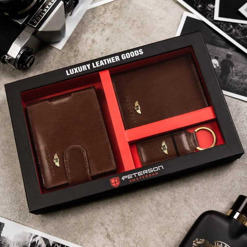 skóra naturalna Damski zestawy na prezent Peterson PTN SET3-N78L-VT BROWN