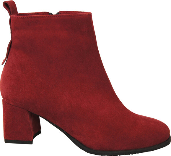 Botki Damskie Bordowe ze Skóry Naturalnej Welurowej na Stabilnym Słupku z Zamkiem 224 ElitaBut