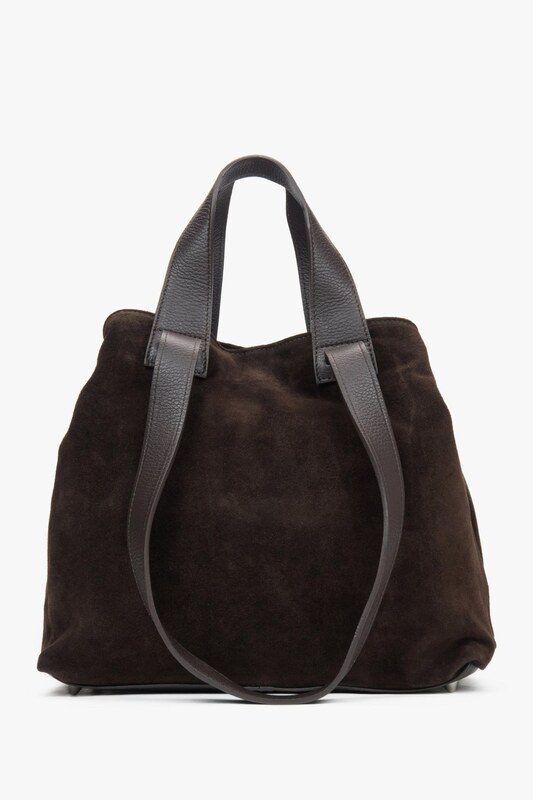 Estro: Ciemnobrązowa torebka typu shopper z włoskiego weluru naturalnego