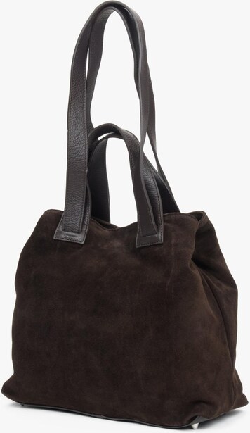Estro: Ciemnobrązowa torebka typu shopper z włoskiego weluru naturalnego