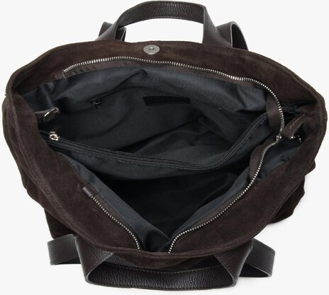 Estro: Ciemnobrązowa torebka typu shopper z włoskiego weluru naturalnego