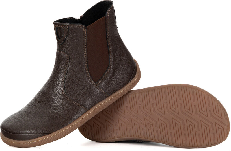 Olivier Damskie buty barefoot sztyblety z zamkiem ocieplane 1263 brązowe