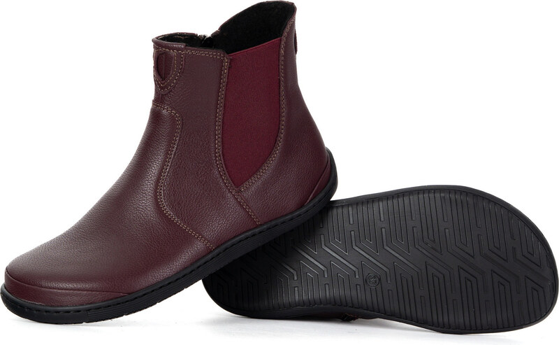 Olivier Damskie buty barefoot sztyblety z zamkiem ocieplane 1263 bordowe