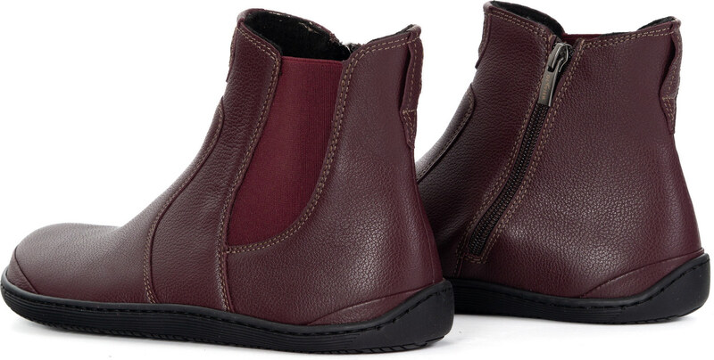 Olivier Damskie buty barefoot sztyblety z zamkiem ocieplane 1263 bordowe