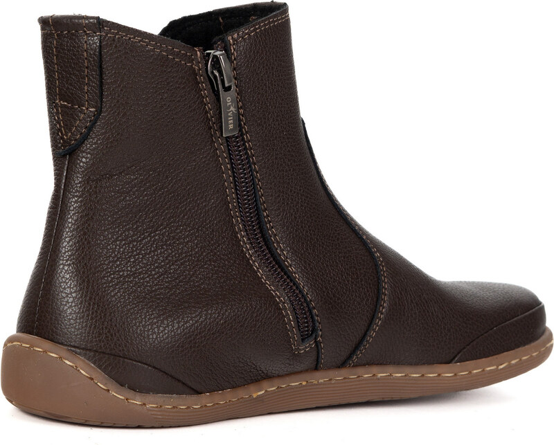 Olivier Damskie buty barefoot sztyblety z zamkiem ocieplane 1263 brązowe