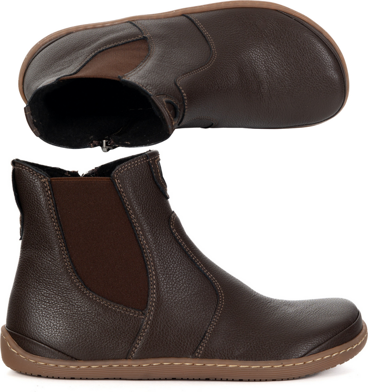 Olivier Damskie buty barefoot sztyblety z zamkiem ocieplane 1263 brązowe