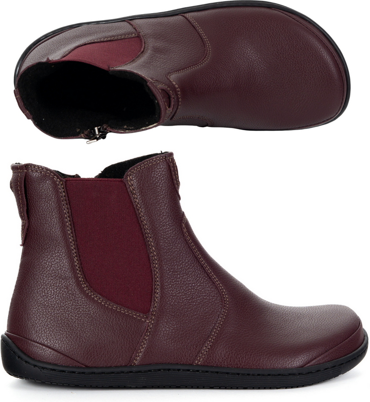 Olivier Damskie buty barefoot sztyblety z zamkiem ocieplane 1263 bordowe