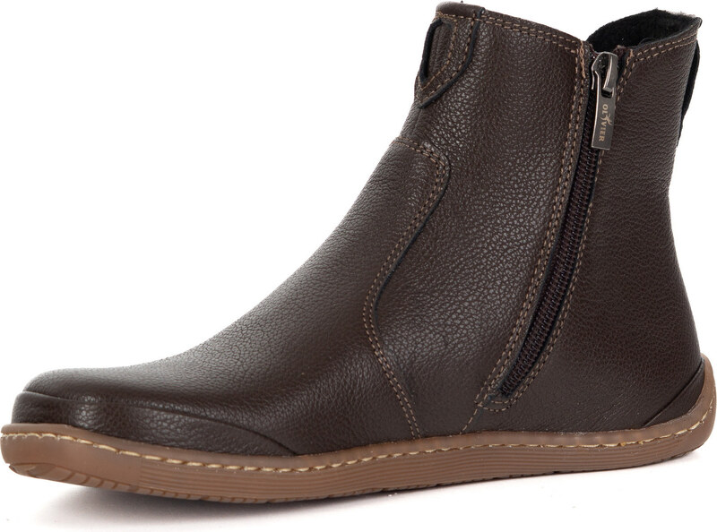 Olivier Damskie buty barefoot sztyblety z zamkiem ocieplane 1263 brązowe