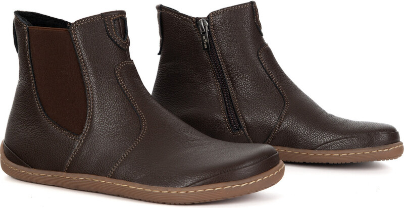 Olivier Damskie buty barefoot sztyblety z zamkiem ocieplane 1263 brązowe