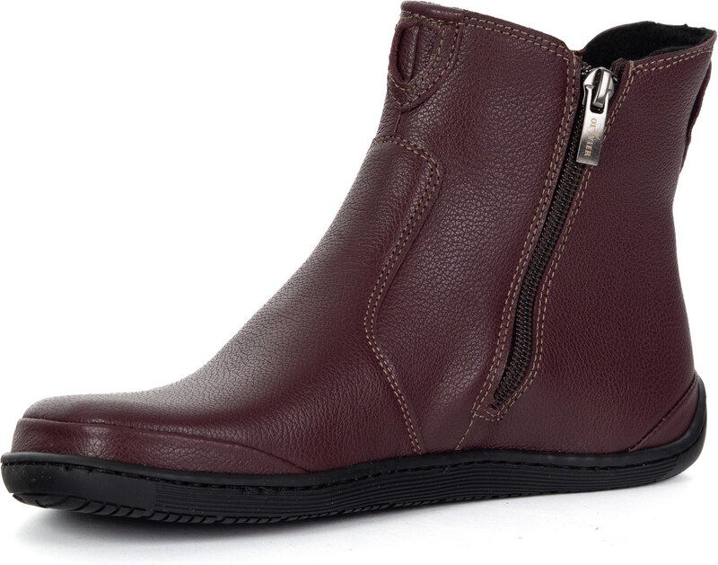 Olivier Damskie buty barefoot sztyblety z zamkiem ocieplane 1263 bordowe