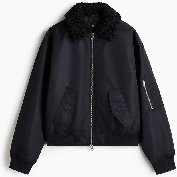 H&M - Nylonowa kurtka bomberka Loose Fit - Niebieski