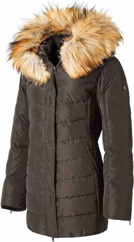 SAKI LAUREN 78 cm - Kurtka puchowa z kapturem i kołnierzem z jenota