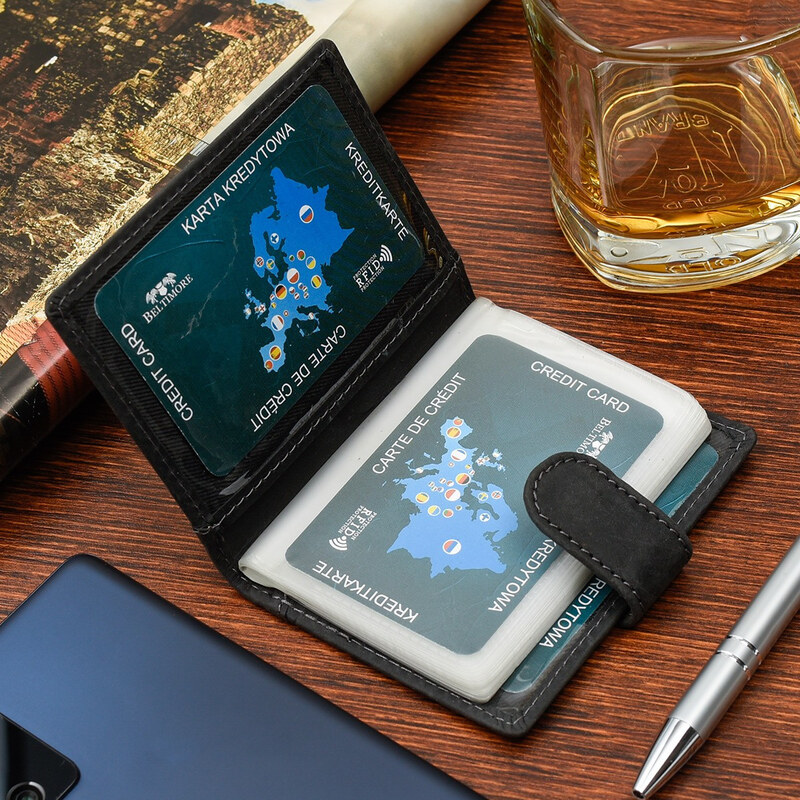 Etui na dokumenty karty skórzane slim Beltimore Czarne G78