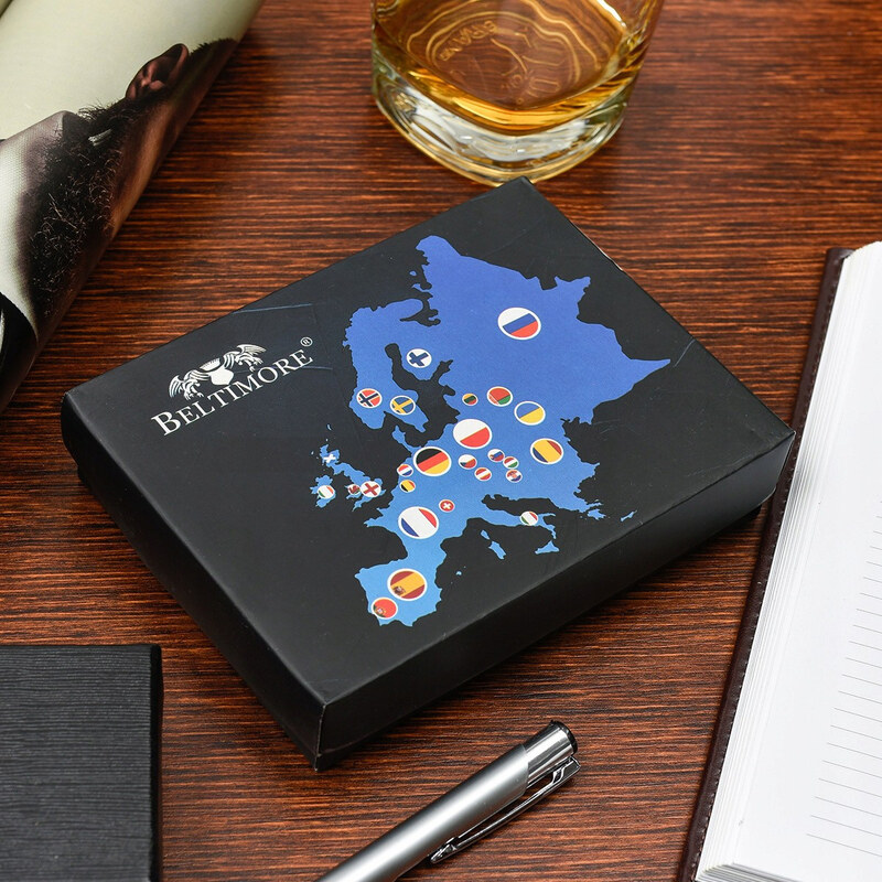 Etui na dokumenty karty skórzane slim Beltimore Czarne G78