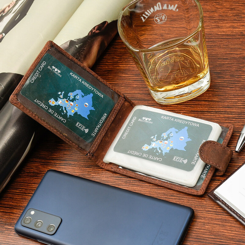 Beltimore Etui skórzane na dokumenty karty wizytownik RFiD ciemny brąz C85