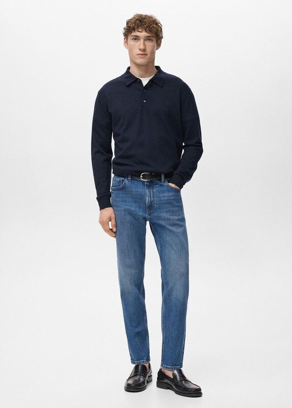 MANGO MAN - Jeansy Ben cropped tapered fit średni niebieski - 44 - Mężczyzna
