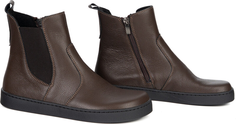 Olivier Damskie sztyblety barefoot Brooke na grubszym spodzie brązowe